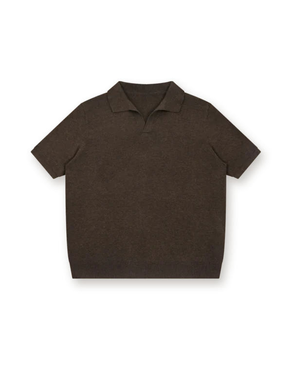 Holvo Knitted Polo in Dark Brown, front