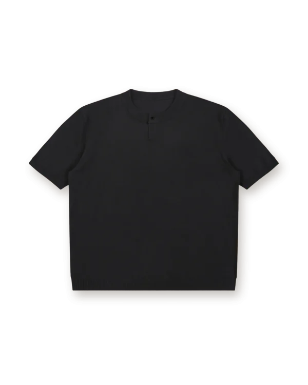 Cotton Knit Short Sleeve Henley T-Shirt, black