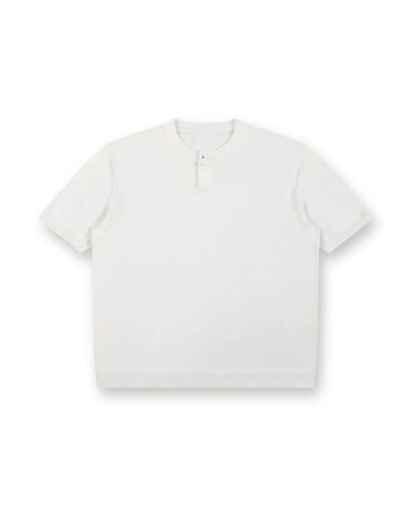 Cotton Knit Short Sleeve Henley T-Shirt, white