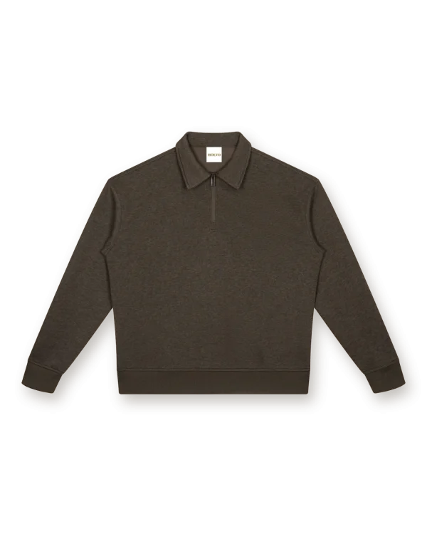 Holvo Boxy Quarter-Zip Sweatshirt, coffee